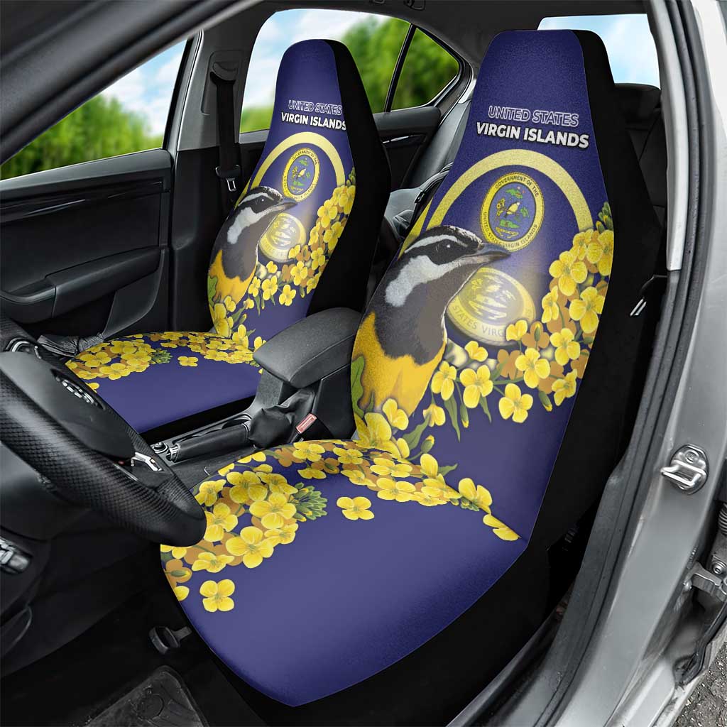 United States Virgin Islands Car Seat Cover Bananaquit Bird With Yellow Sage Flowers - Wonder Print Shop