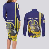 Personalized United States Virgin Islands Couples Matching Long Sleeve Bodycon Dress and Long Sleeve Button Shirt Bananaquit Bird With Yellow Sage Flowers - Wonder Print Shop