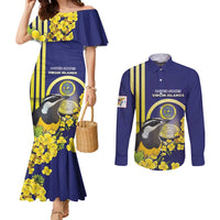 Personalized United States Virgin Islands Couples Matching Mermaid Dress and Long Sleeve Button Shirt Bananaquit Bird With Yellow Sage Flowers - Wonder Print Shop