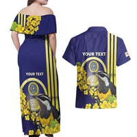 Personalized United States Virgin Islands Couples Matching Off Shoulder Maxi Dress and Hawaiian Shirt Bananaquit Bird With Yellow Sage Flowers - Wonder Print Shop