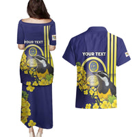 Personalized United States Virgin Islands Couples Matching Puletasi and Hawaiian Shirt Bananaquit Bird With Yellow Sage Flowers - Wonder Print Shop