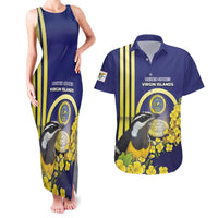 Personalized United States Virgin Islands Couples Matching Tank Maxi Dress and Hawaiian Shirt Bananaquit Bird With Yellow Sage Flowers - Wonder Print Shop