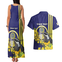 Personalized United States Virgin Islands Couples Matching Tank Maxi Dress and Hawaiian Shirt Bananaquit Bird With Yellow Sage Flowers - Wonder Print Shop