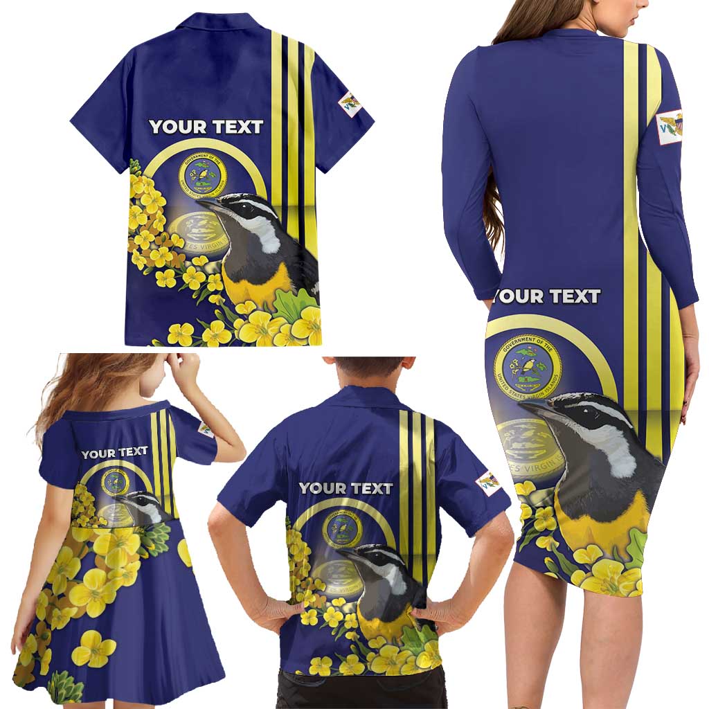 Personalized United States Virgin Islands Family Matching Long Sleeve Bodycon Dress and Hawaiian Shirt Bananaquit Bird With Yellow Sage Flowers - Wonder Print Shop