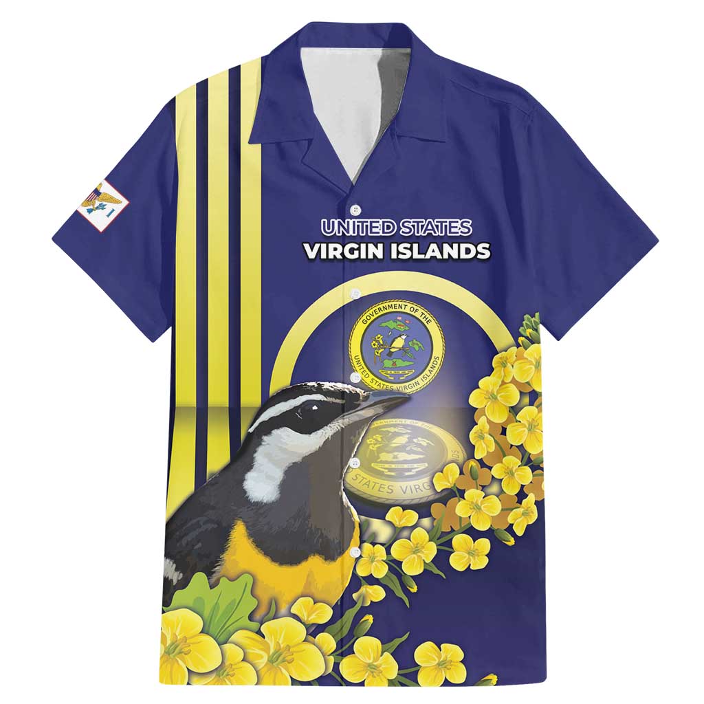 Personalized United States Virgin Islands Family Matching Mermaid Dress and Hawaiian Shirt Bananaquit Bird With Yellow Sage Flowers - Wonder Print Shop