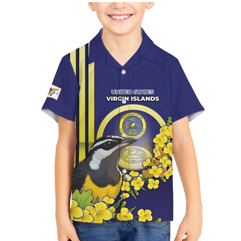 Personalized United States Virgin Islands Family Matching Mermaid Dress and Hawaiian Shirt Bananaquit Bird With Yellow Sage Flowers - Wonder Print Shop