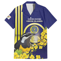 Personalized United States Virgin Islands Family Matching Off The Shoulder Long Sleeve Dress and Hawaiian Shirt Bananaquit Bird With Yellow Sage Flowers - Wonder Print Shop
