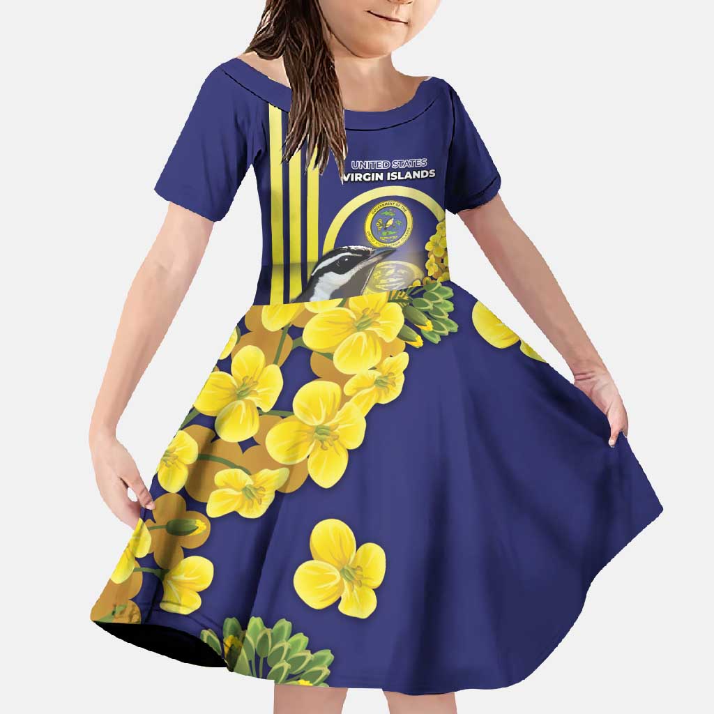Personalized United States Virgin Islands Family Matching Off Shoulder Maxi Dress and Hawaiian Shirt Bananaquit Bird With Yellow Sage Flowers - Wonder Print Shop