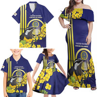 Personalized United States Virgin Islands Family Matching Off Shoulder Maxi Dress and Hawaiian Shirt Bananaquit Bird With Yellow Sage Flowers - Wonder Print Shop