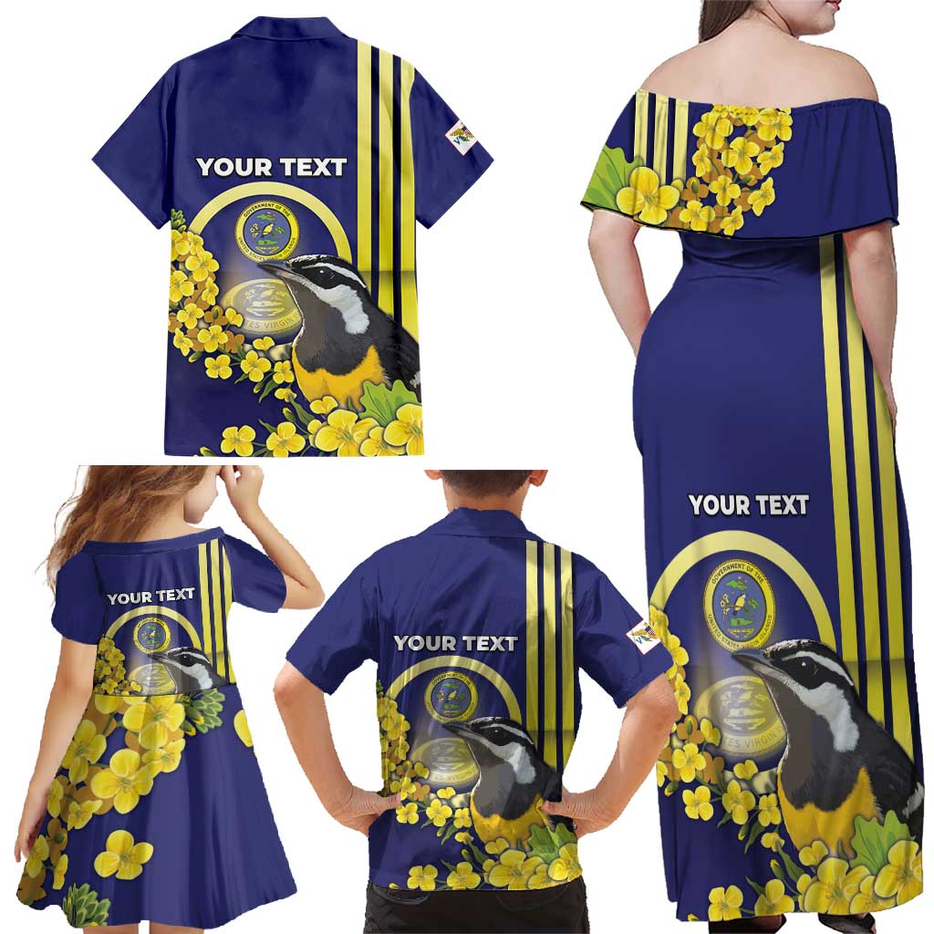 Personalized United States Virgin Islands Family Matching Off Shoulder Maxi Dress and Hawaiian Shirt Bananaquit Bird With Yellow Sage Flowers - Wonder Print Shop