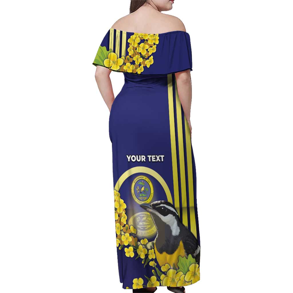 Personalized United States Virgin Islands Family Matching Off Shoulder Maxi Dress and Hawaiian Shirt Bananaquit Bird With Yellow Sage Flowers - Wonder Print Shop