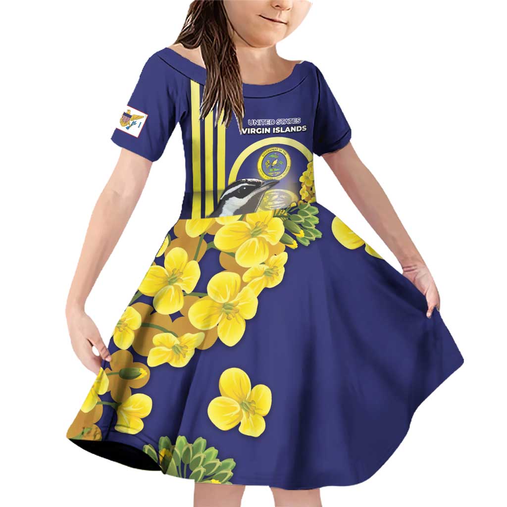 Personalized United States Virgin Islands Family Matching Off Shoulder Short Dress and Hawaiian Shirt Bananaquit Bird With Yellow Sage Flowers - Wonder Print Shop