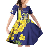 Personalized United States Virgin Islands Family Matching Off Shoulder Short Dress and Hawaiian Shirt Bananaquit Bird With Yellow Sage Flowers - Wonder Print Shop