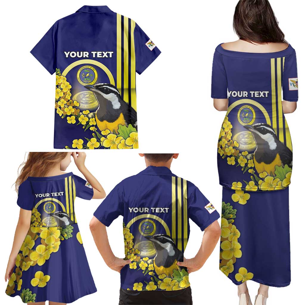 Personalized United States Virgin Islands Family Matching Puletasi and Hawaiian Shirt Bananaquit Bird With Yellow Sage Flowers - Wonder Print Shop