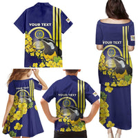 Personalized United States Virgin Islands Family Matching Puletasi and Hawaiian Shirt Bananaquit Bird With Yellow Sage Flowers - Wonder Print Shop