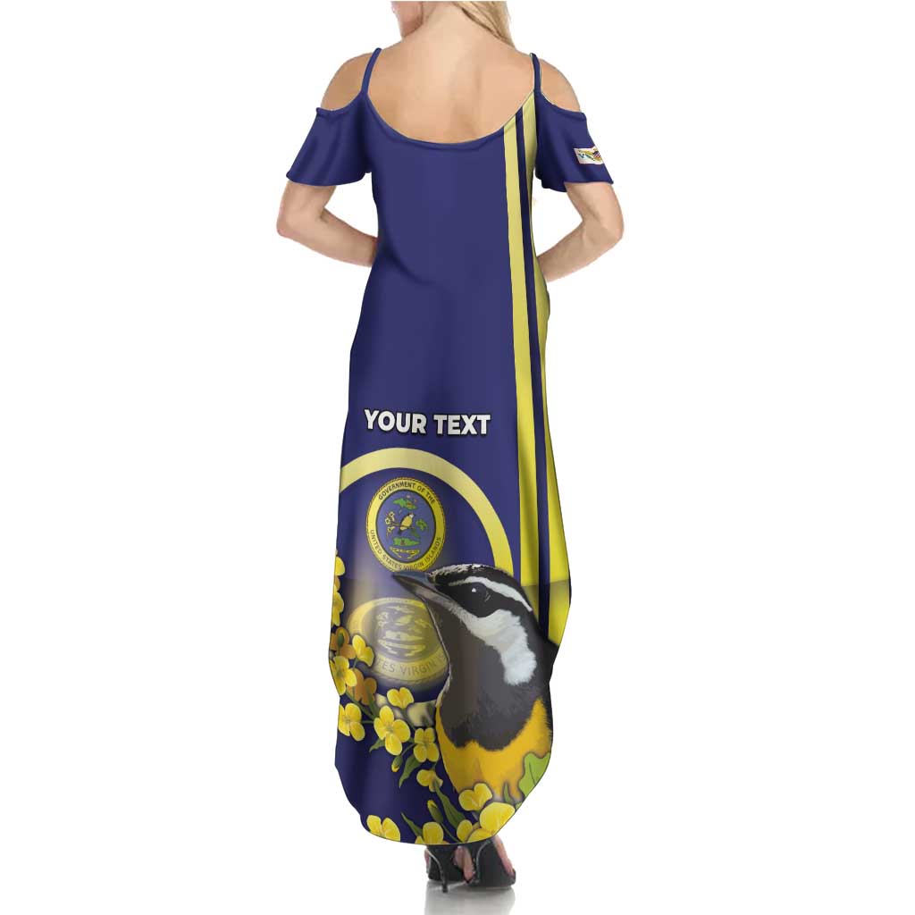 Personalized United States Virgin Islands Family Matching Summer Maxi Dress and Hawaiian Shirt Bananaquit Bird With Yellow Sage Flowers - Wonder Print Shop