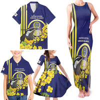 Personalized United States Virgin Islands Family Matching Tank Maxi Dress and Hawaiian Shirt Bananaquit Bird With Yellow Sage Flowers - Wonder Print Shop