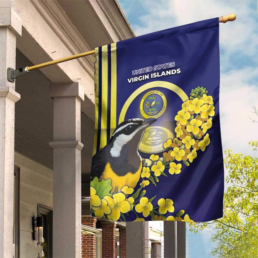 United States Virgin Islands Garden Flag Bananaquit Bird With Yellow Sage Flowers - Wonder Print Shop