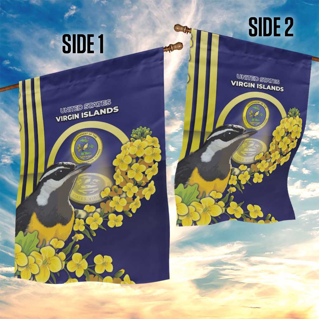 United States Virgin Islands Garden Flag Bananaquit Bird With Yellow Sage Flowers - Wonder Print Shop