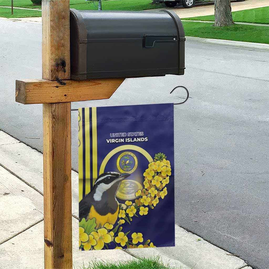 United States Virgin Islands Garden Flag Bananaquit Bird With Yellow Sage Flowers - Wonder Print Shop