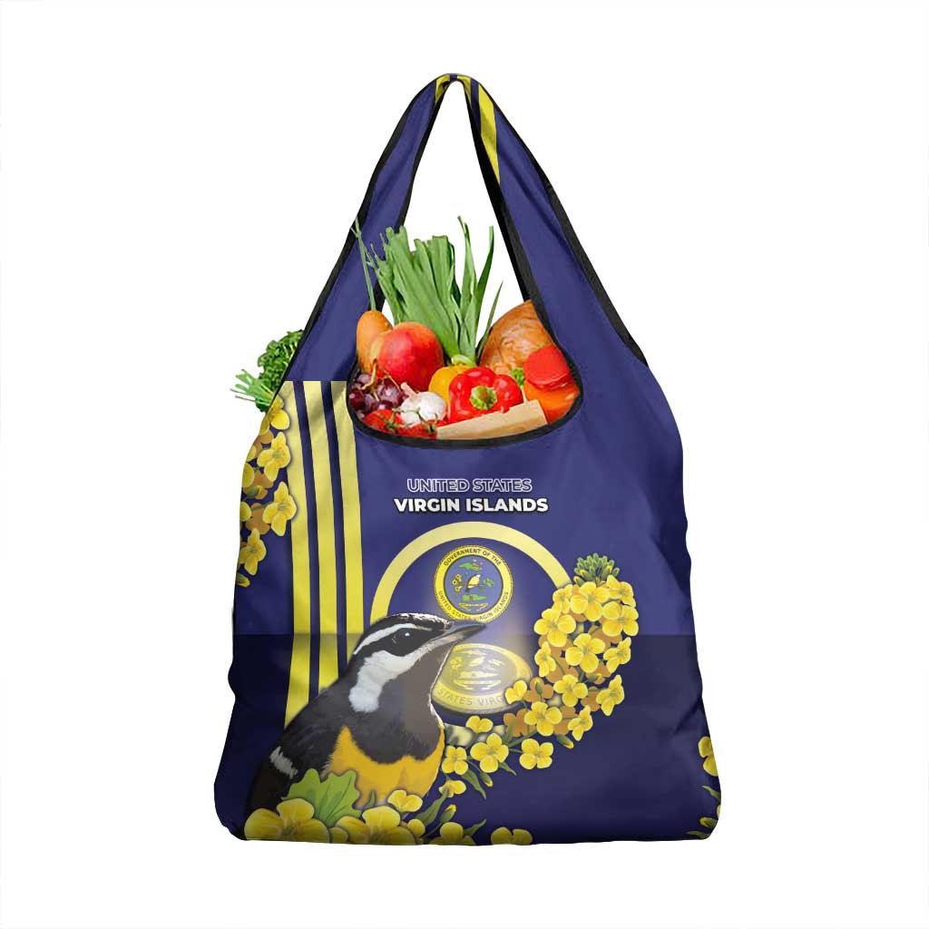 United States Virgin Islands Grocery Bag Bananaquit Bird With Yellow Sage Flowers - Wonder Print Shop