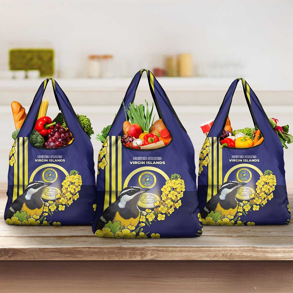 United States Virgin Islands Grocery Bag Bananaquit Bird With Yellow Sage Flowers - Wonder Print Shop