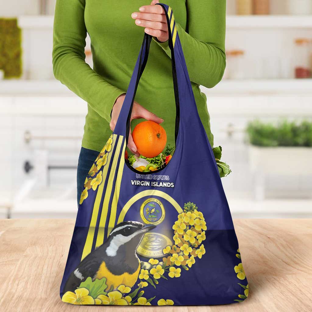United States Virgin Islands Grocery Bag Bananaquit Bird With Yellow Sage Flowers - Wonder Print Shop