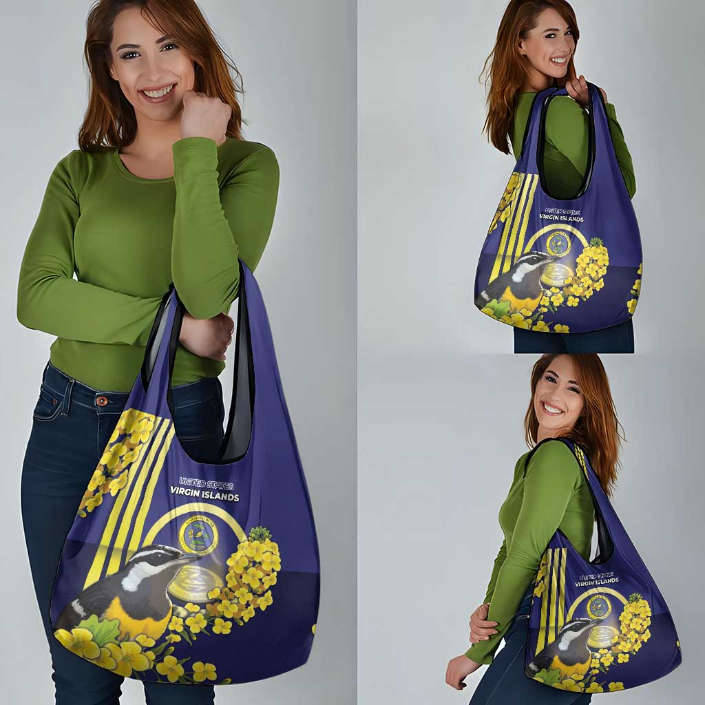 United States Virgin Islands Grocery Bag Bananaquit Bird With Yellow Sage Flowers - Wonder Print Shop