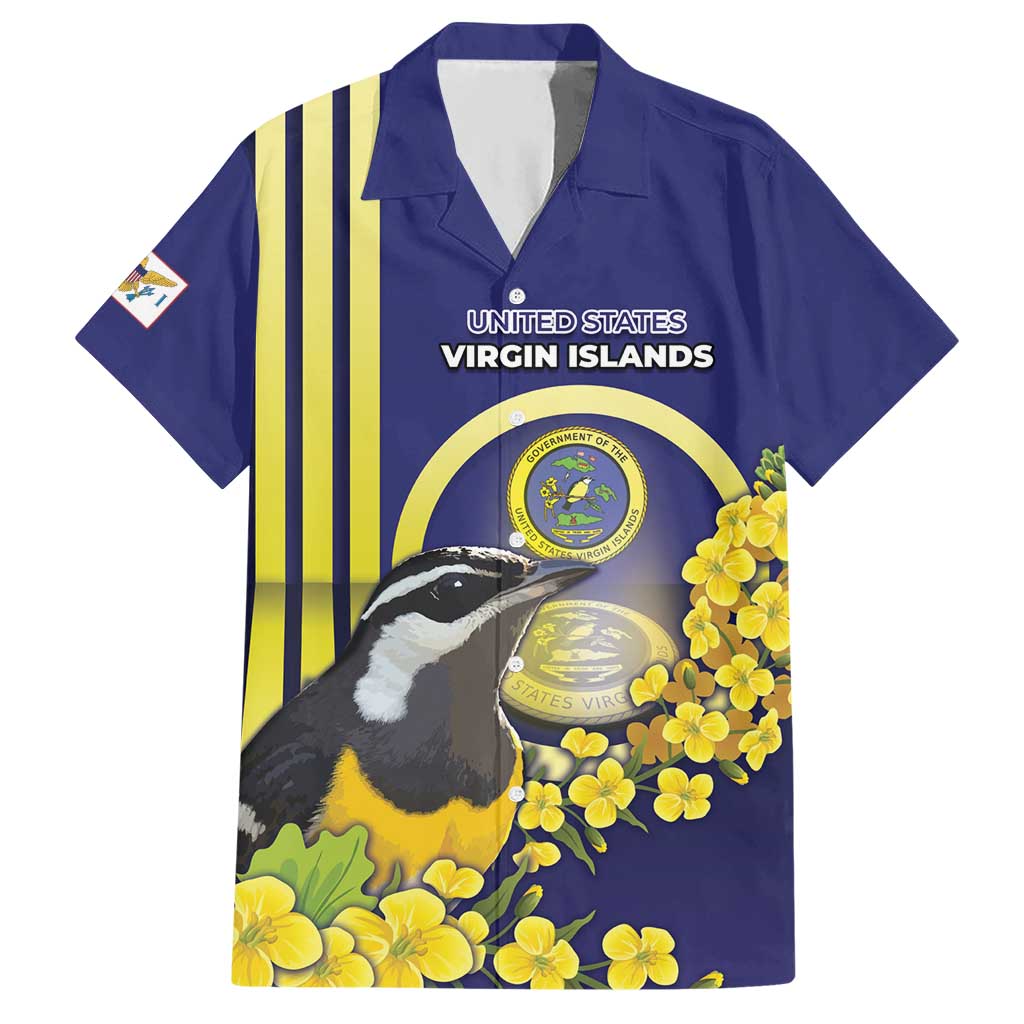 Personalized United States Virgin Islands Hawaiian Shirt Bananaquit Bird With Yellow Sage Flowers - Wonder Print Shop
