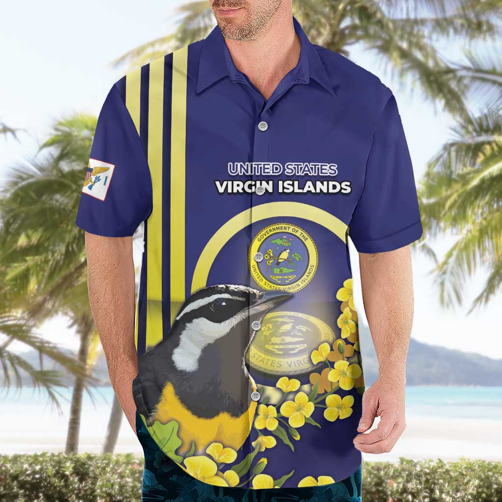 Personalized United States Virgin Islands Hawaiian Shirt Bananaquit Bird With Yellow Sage Flowers - Wonder Print Shop