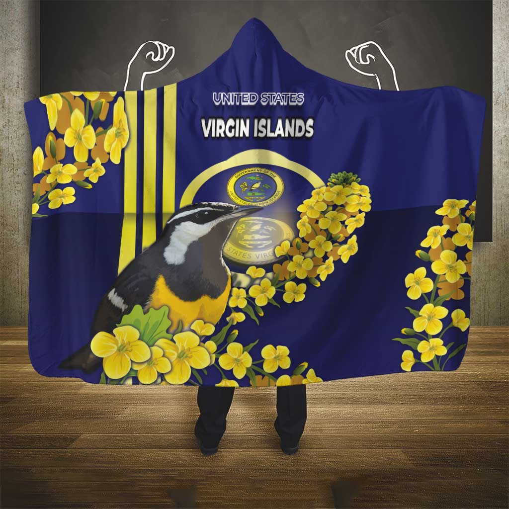 United States Virgin Islands Hooded Blanket Bananaquit Bird With Yellow Sage Flowers - Wonder Print Shop