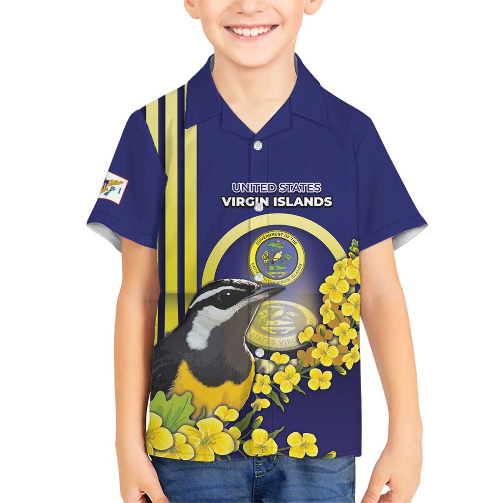 Personalized United States Virgin Islands Kid Hawaiian Shirt Bananaquit Bird With Yellow Sage Flowers - Wonder Print Shop