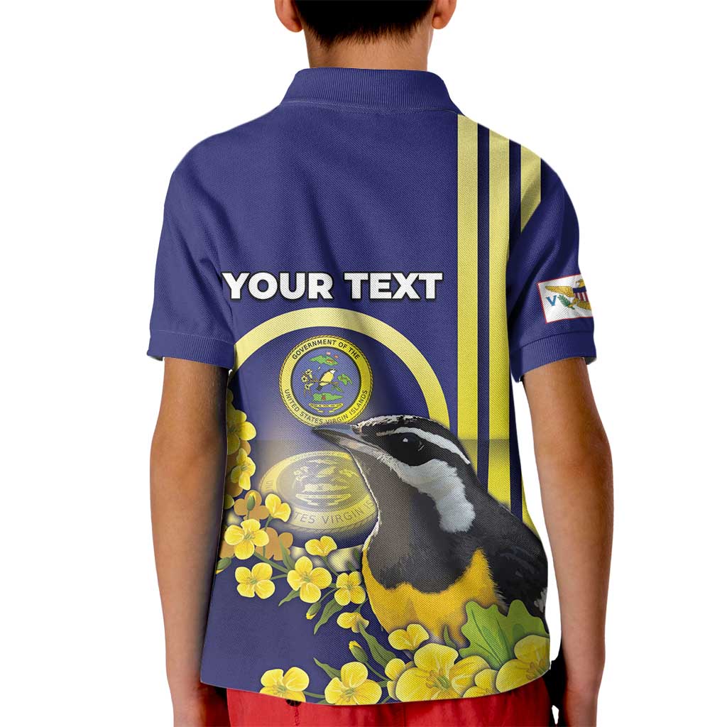 Personalized United States Virgin Islands Kid Polo Shirt Bananaquit Bird With Yellow Sage Flowers - Wonder Print Shop