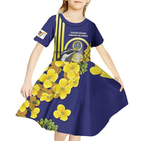 Personalized United States Virgin Islands Kid Short Sleeve Dress Bananaquit Bird With Yellow Sage Flowers - Wonder Print Shop