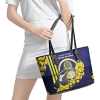 United States Virgin Islands Leather Tote Bag Bananaquit Bird With Yellow Sage Flowers - Wonder Print Shop