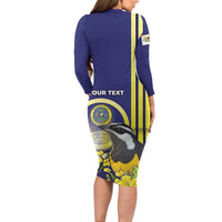 Personalized United States Virgin Islands Long Sleeve Bodycon Dress Bananaquit Bird With Yellow Sage Flowers - Wonder Print Shop