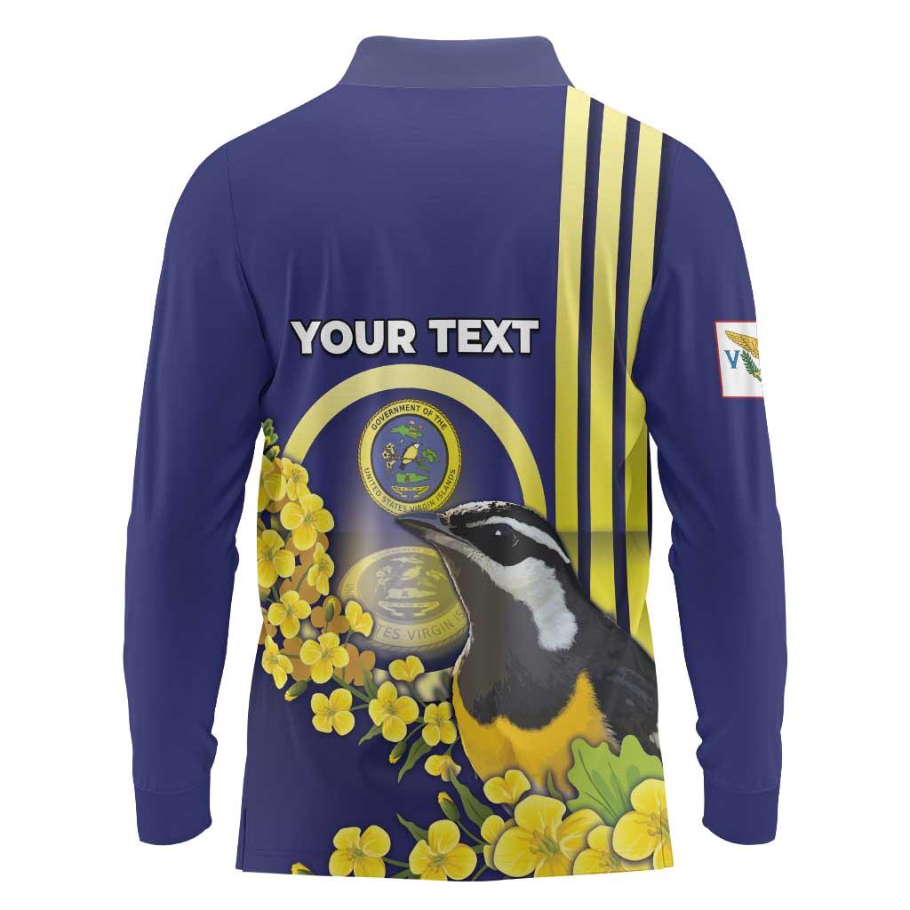 Personalized United States Virgin Islands Long Sleeve Polo Shirt Bananaquit Bird With Yellow Sage Flowers - Wonder Print Shop