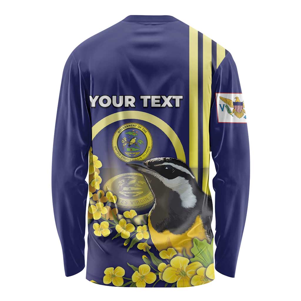 Personalized United States Virgin Islands Long Sleeve Shirt Bananaquit Bird With Yellow Sage Flowers - Wonder Print Shop