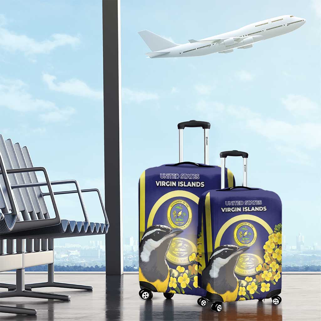 United States Virgin Islands Luggage Cover Bananaquit Bird With Yellow Sage Flowers - Wonder Print Shop