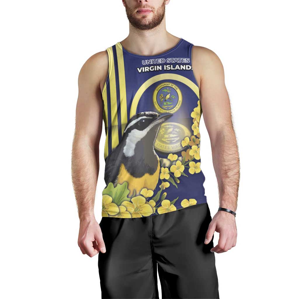 Personalized United States Virgin Islands Men Tank Top Bananaquit Bird With Yellow Sage Flowers - Wonder Print Shop