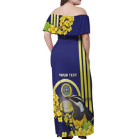 Personalized United States Virgin Islands Off Shoulder Maxi Dress Bananaquit Bird With Yellow Sage Flowers - Wonder Print Shop