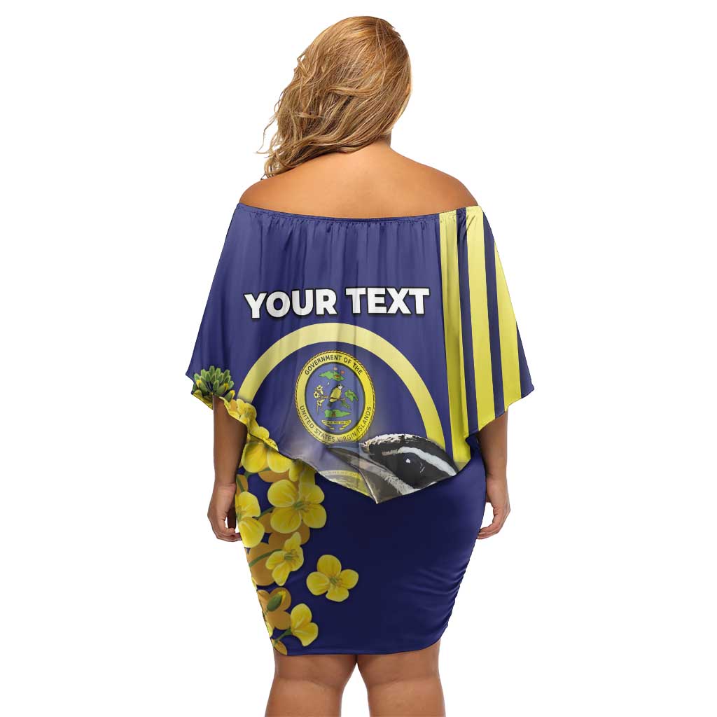 Personalized United States Virgin Islands Off Shoulder Short Dress Bananaquit Bird With Yellow Sage Flowers - Wonder Print Shop