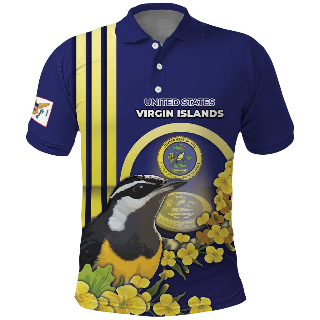 Personalized United States Virgin Islands Polo Shirt Bananaquit Bird With Yellow Sage Flowers - Wonder Print Shop