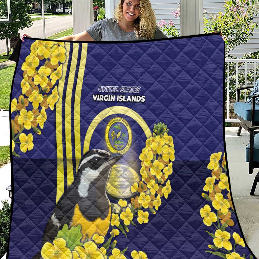 United States Virgin Islands Quilt Bananaquit Bird With Yellow Sage Flowers - Wonder Print Shop