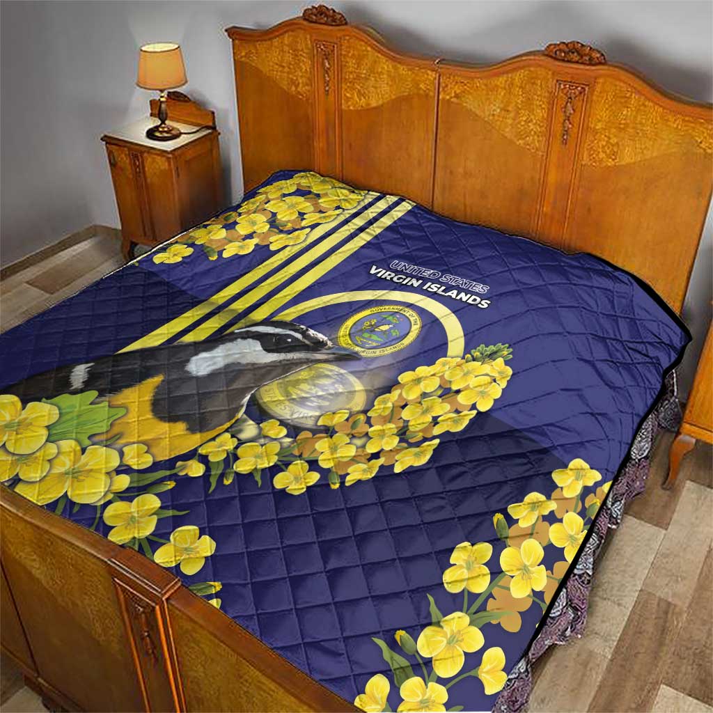United States Virgin Islands Quilt Bananaquit Bird With Yellow Sage Flowers - Wonder Print Shop
