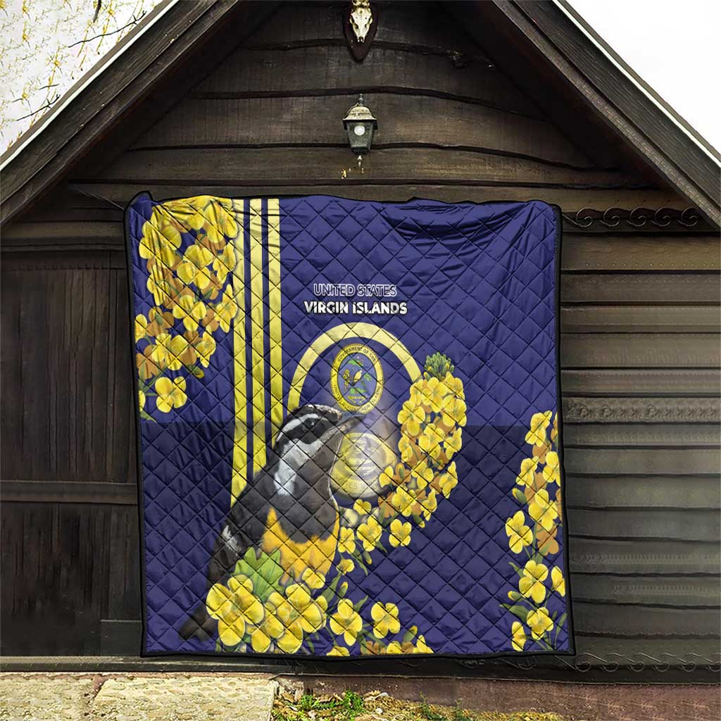 United States Virgin Islands Quilt Bananaquit Bird With Yellow Sage Flowers - Wonder Print Shop