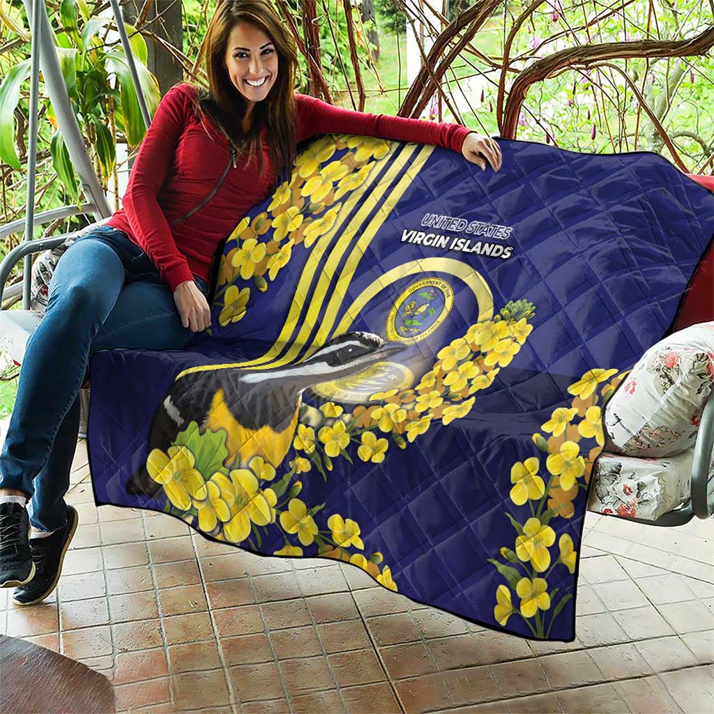 United States Virgin Islands Quilt Bananaquit Bird With Yellow Sage Flowers - Wonder Print Shop