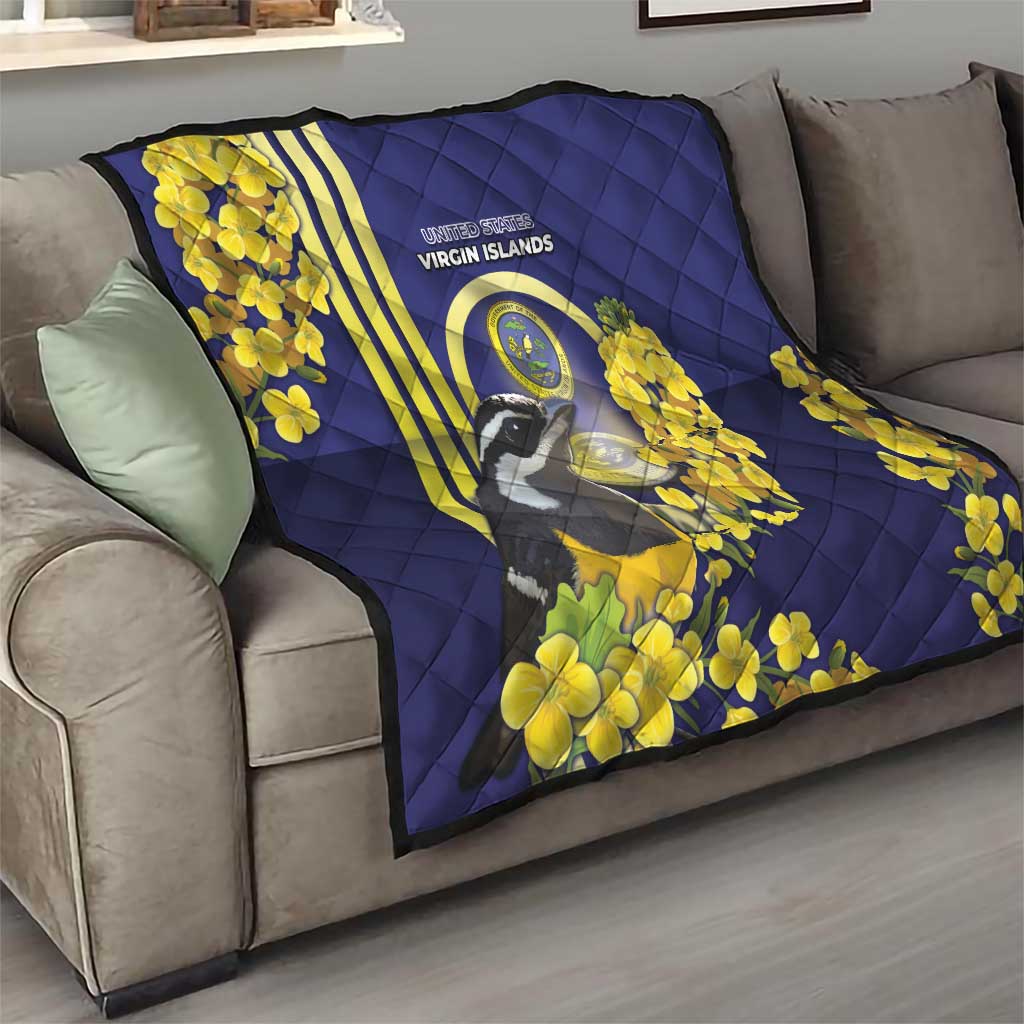 United States Virgin Islands Quilt Bananaquit Bird With Yellow Sage Flowers - Wonder Print Shop
