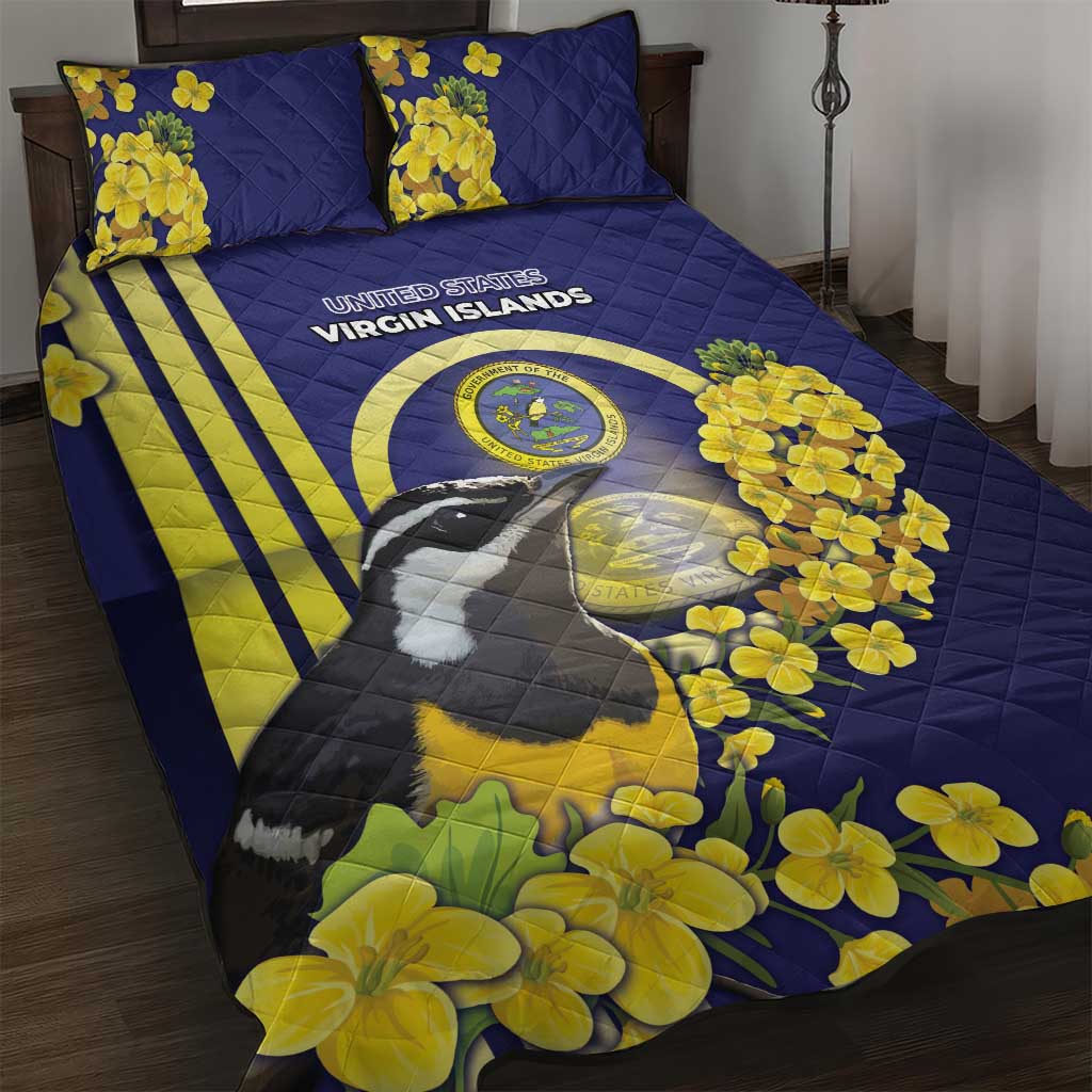 United States Virgin Islands Quilt Bed Set Bananaquit Bird With Yellow Sage Flowers - Wonder Print Shop