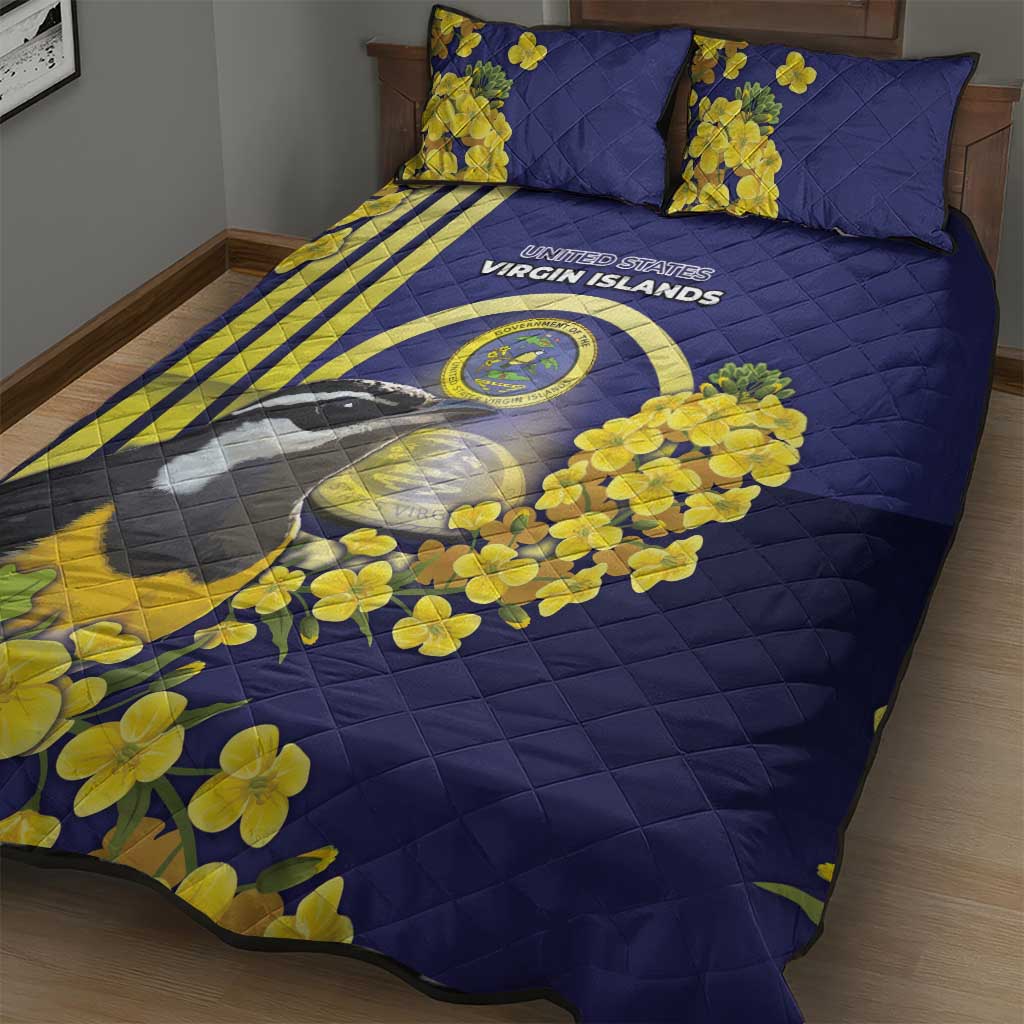 United States Virgin Islands Quilt Bed Set Bananaquit Bird With Yellow Sage Flowers - Wonder Print Shop
